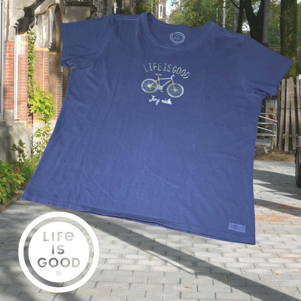 Life is Good Womens Bicycle Joyride Classic Fit Crusher Tee Blue XXL